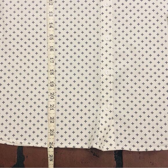 Vixbe Cream Black Print Button Front Long Sleeve Blouse Square Hem Loose Fit - Picture 7 of 16